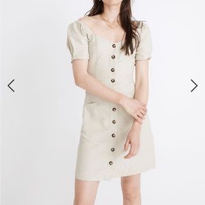 NWT MADEWELL Linen-Cotton Puff-Sleeve Mini Dress. Size 14